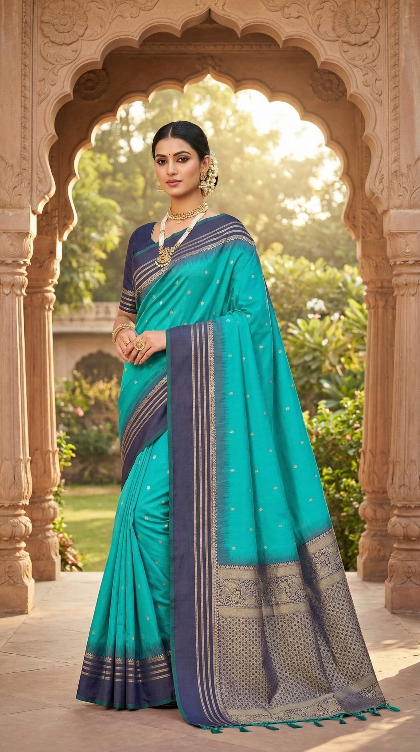 Teal Blue Soft Silk Saree with Zari Highlights