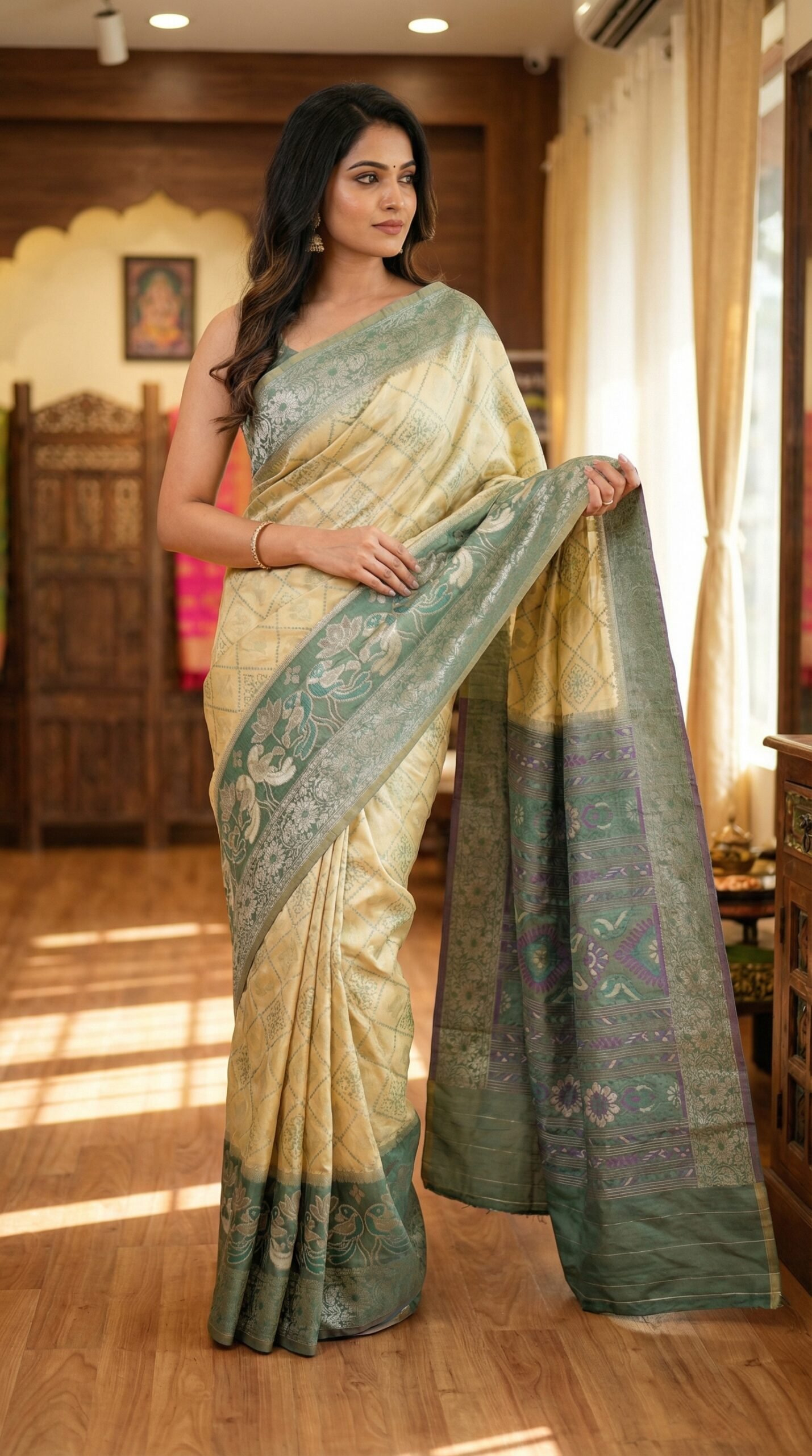 Classic Grey Pochampally Ikat Saree