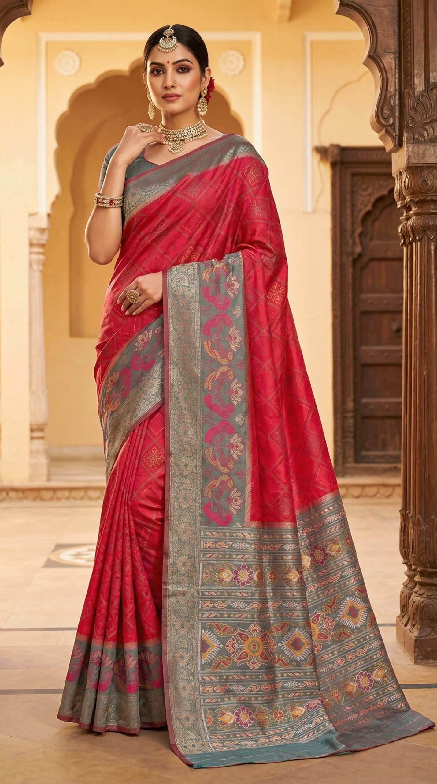 Elegant Maroon Pochampally Ikat Saree