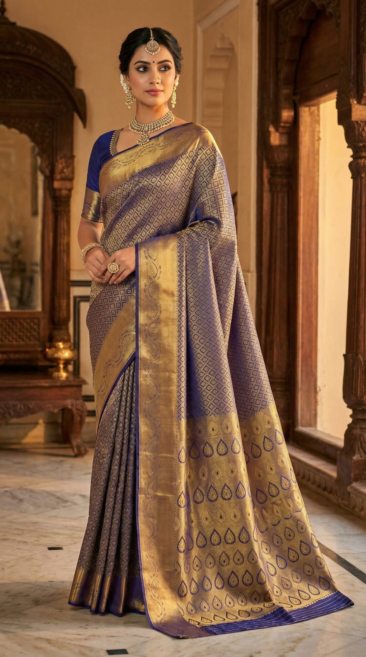 Royal Violet & Gold Bridal Kanchipuram Silk Saree