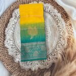 Yellow & Green Silk Cotton Saree with Floral Motif Border