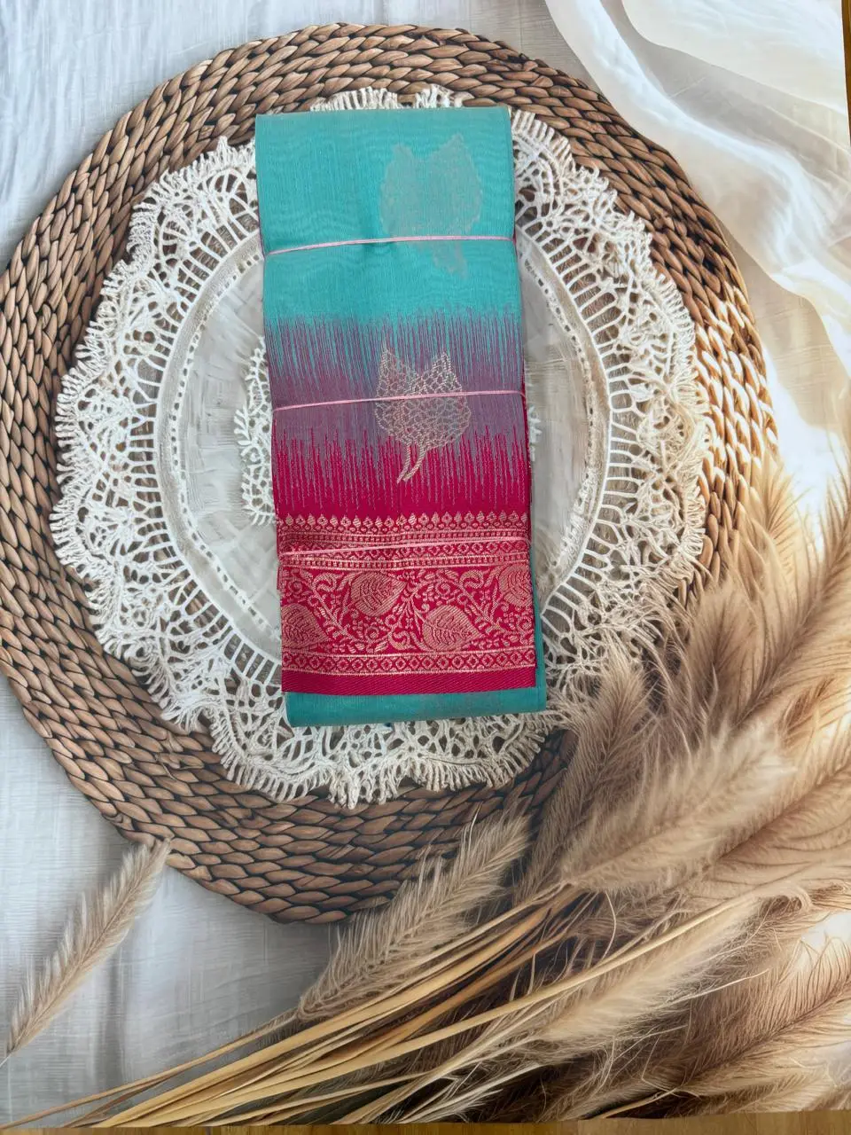 Silk Cotton Saree with Traditional Woven Motifs and Contrast Border