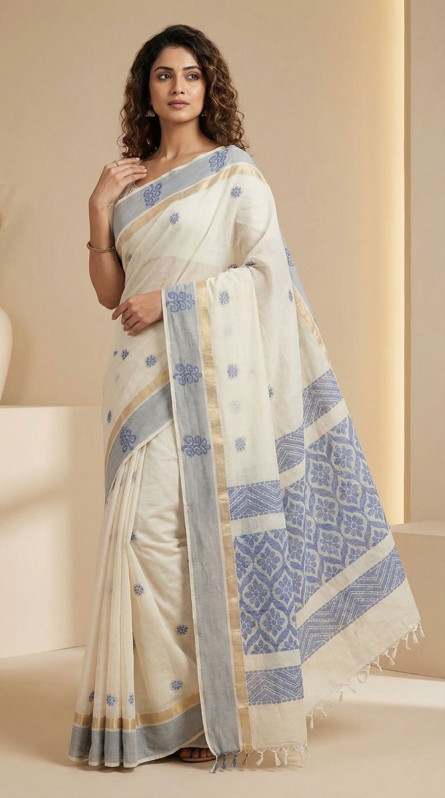 ivory-chettinad-handloom-cotton-saree-with-powder-blue-contrast-border-geometric-floral-pallu-retro-fashions